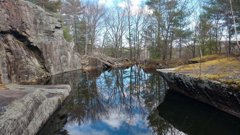 The quarry pond at Snake Rocks Preserve in Woodstock, New York