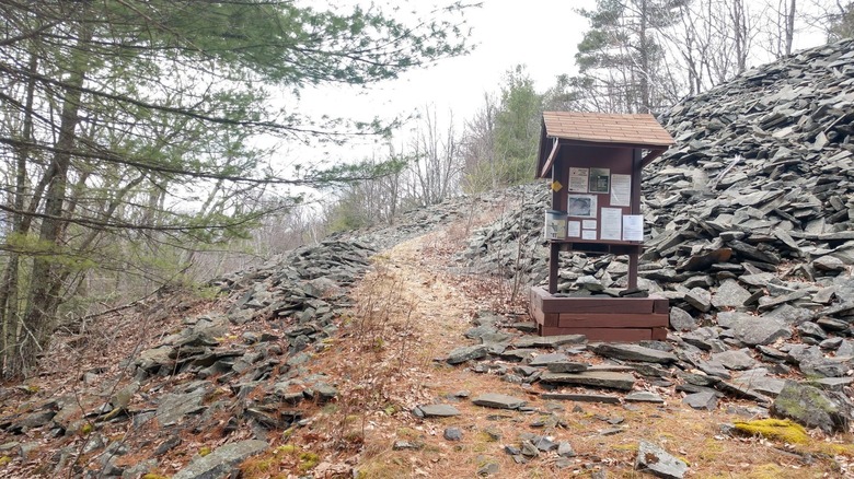 Entrance kiosk at Snake Rocks Preserve trailhead in Woodstock, New York