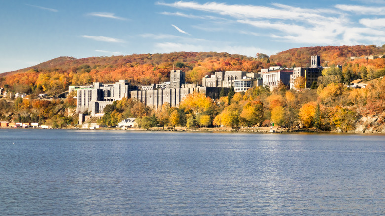 View of West Point Military Academy from Hudson River, NY