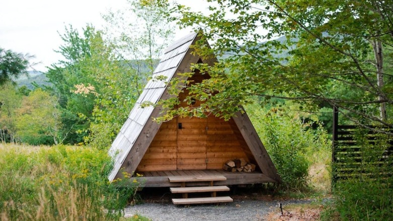 An A-frame cabin at Eastwind Hotel in Windham, New York