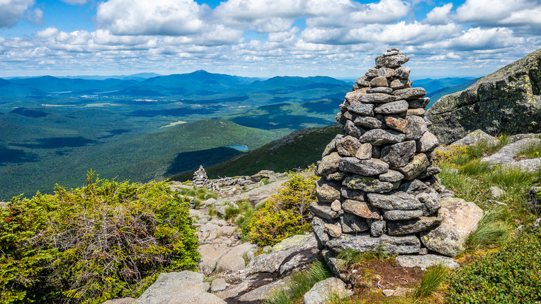 A cairn on top of Algonquin Peak in the Adirondack Mountains
