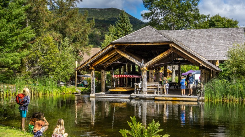Marion River Carry Pavilion and pond at the Adirondack Experience. Photo by Nancie Battaglia