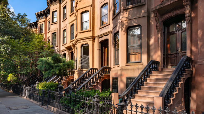 A row of brownstone townhouses in Park Slope, Brooklyn