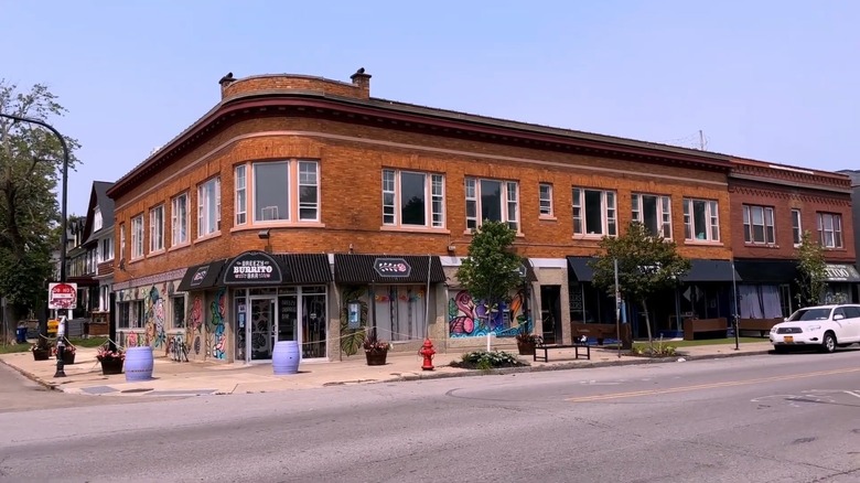 Breezy Burrito Bar and other storefronts in Elmwood Village in Buffalo, New York