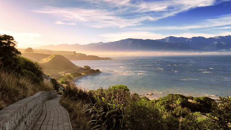 Stone walkway by the beach in Kaikoura, New Zealand