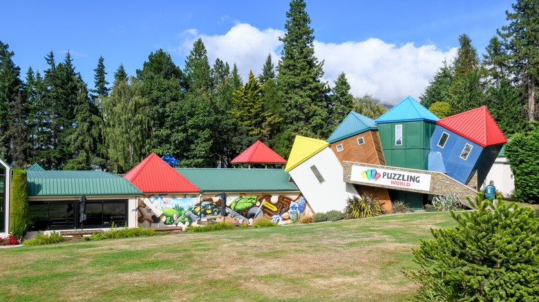 The colorful roofs of Puzzling World in Wanaka, New Zealand