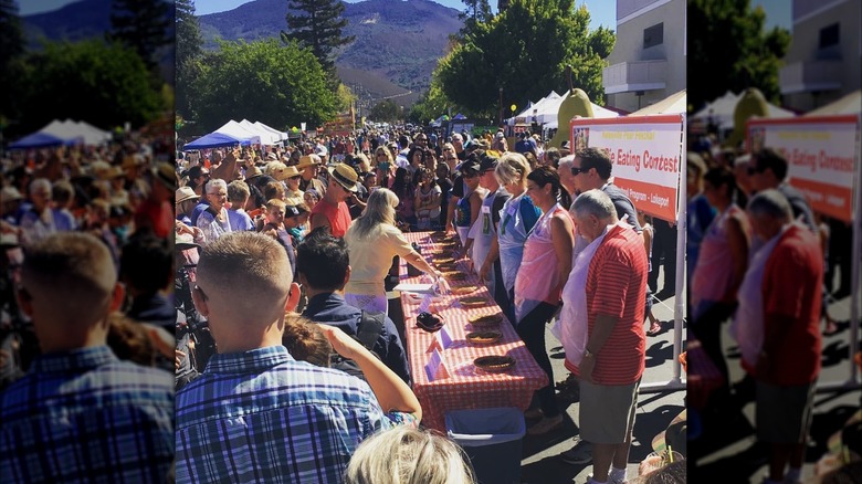 Pie eating contest at the Kelseyville Pear Festival, Northern California