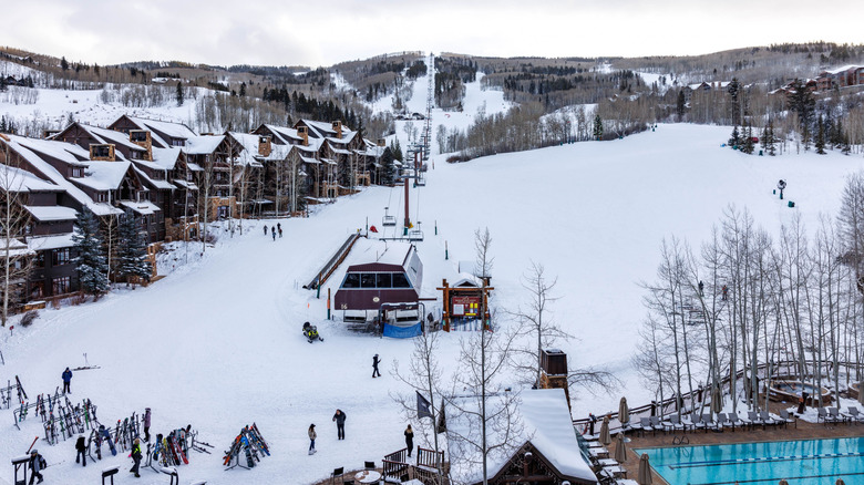 Snowy view of The Ritz-Carlton Bachelor Gulch ski run