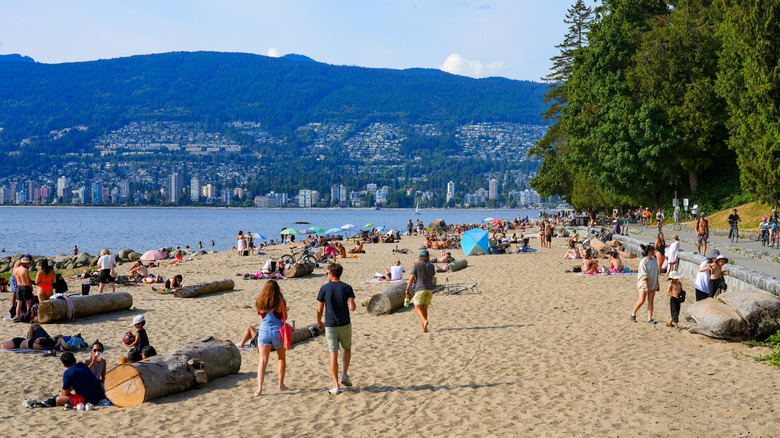 A busy beach in Vancouver's Stanley Park