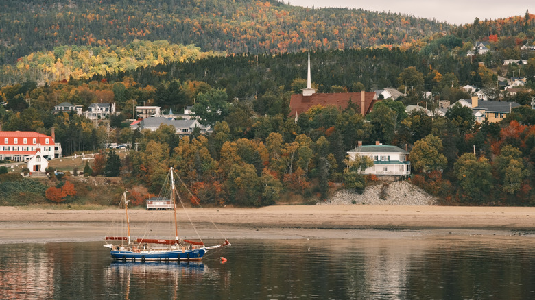 A village along the Saguenay Fjord seen during autumn in Quebec