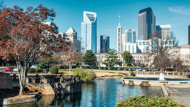 A park and buildings in Downtown Charlotte, North Carolina