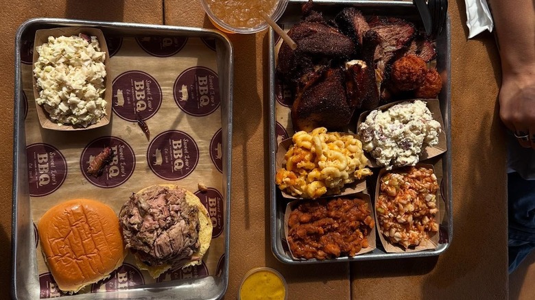 A barbecue sausage plate from Sweet Lew's BBQ in Charlotte, North Carolina