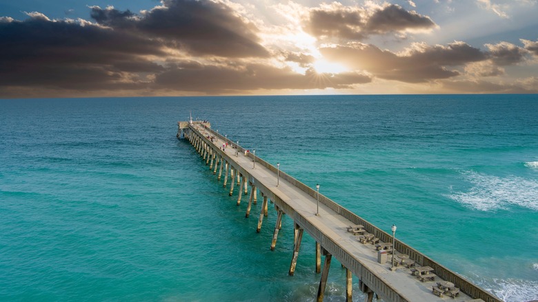 Aerial view of Johnnie Mercers Fishing Pier, North Carolina