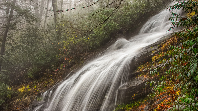 Fog on Middle Cascade Falls at E B Jeffress Park on the Blue Ridge Parkway, North Carolina