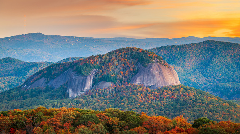 Pisgah National Forest, North Carolina, USA at Looking Glass Rock during autumn season in the morning