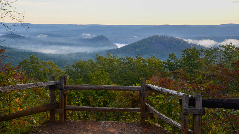 A beautiful sunset view of Morrow Mountain State Park from a trail scenic outpost