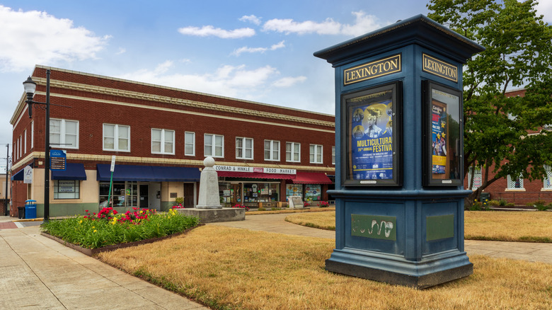 A kiosk in downtown Lexington, North Carolina advertises various events happening in the area
