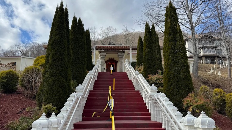 Stairs leading to the Sri Somesvara Temple near Clyde, North Carolina