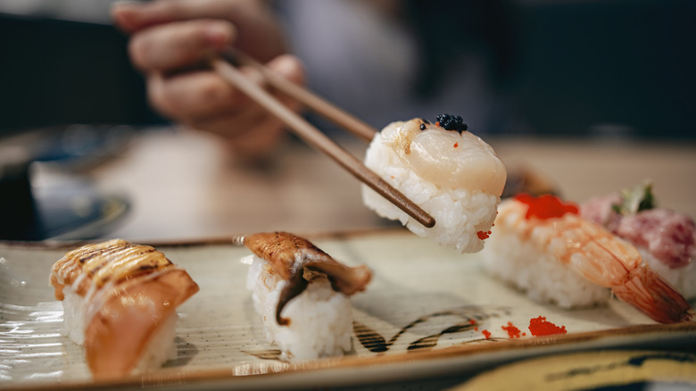 Nigiri and chopsticks