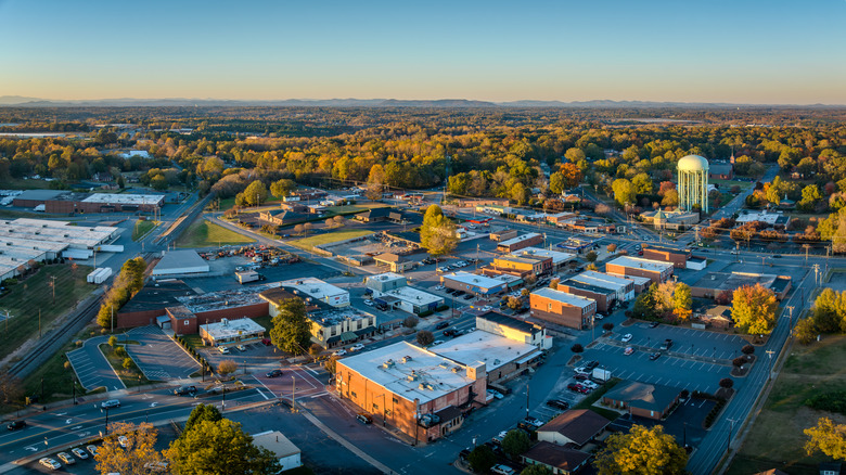 An aerial view of Conover, North Carolina, at sunset