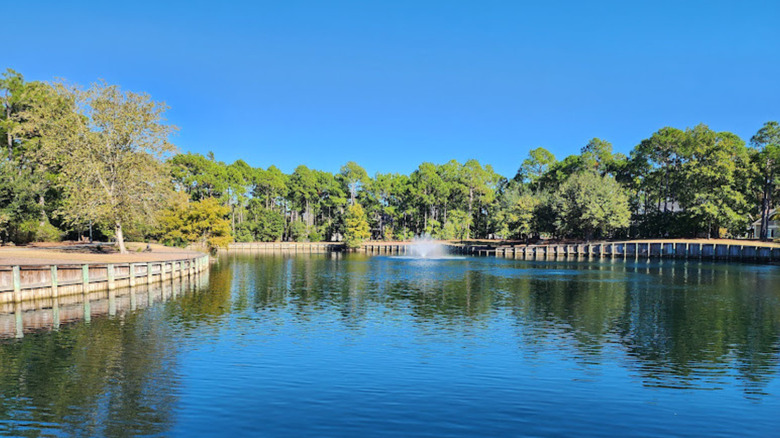 Pond and water feature at a St. James golf course in North Carolina