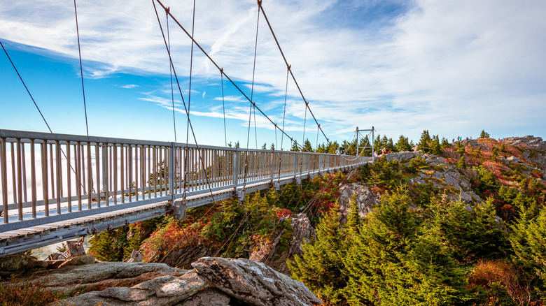 Suspension bridge in Grandfather Mountain State Park in North Carolina during the day.