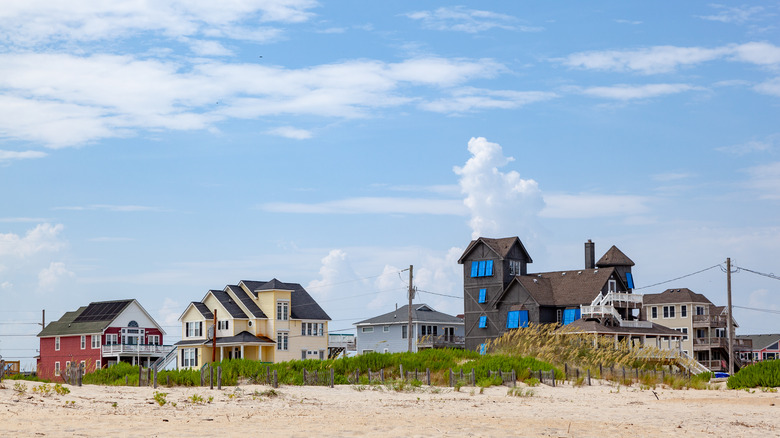 Houses lining beachfront in Rodanthe