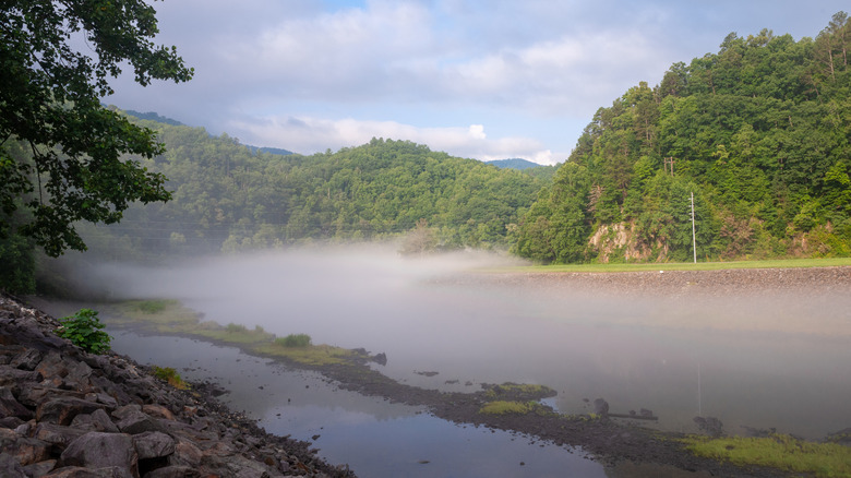 A foggy morning over the Cheoah River