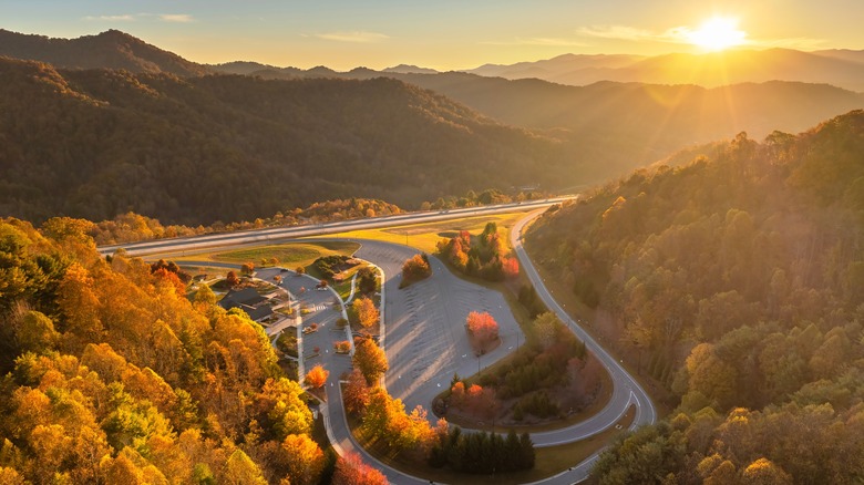 Sunset over a forest along Interstate 26, North Carolina