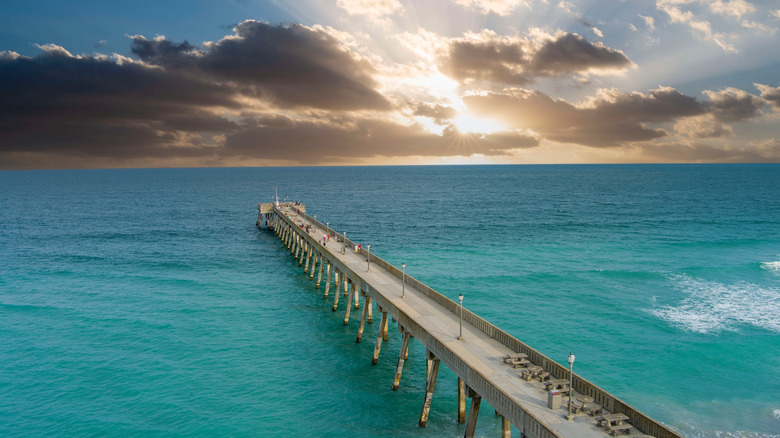 An aerial view of Johnnie Mercers Fishing Pier, NC