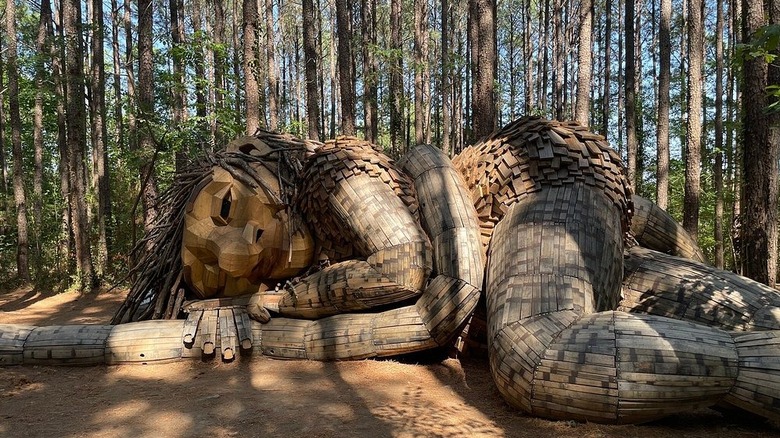A troll rests in Dix Park, Raleigh, North Carolina