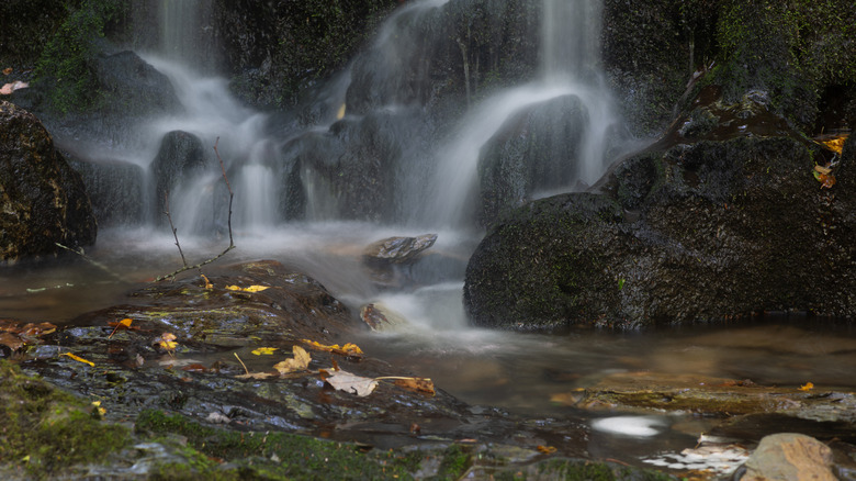 A small water fall near the road at Waterfalls Park in Newland, North Carolina
