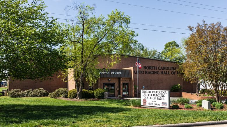Shaded entrance to NC Auto Racing Hall of Fame