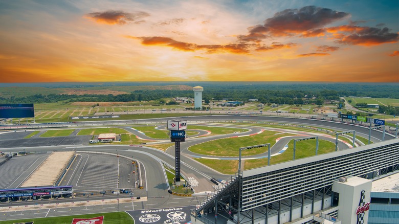 sunset over Charlotte Motor Speedway in Concord, North Carolina