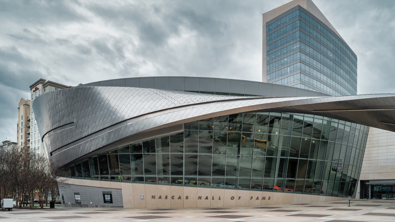 The front facade of the NASCAR Hall of Fame