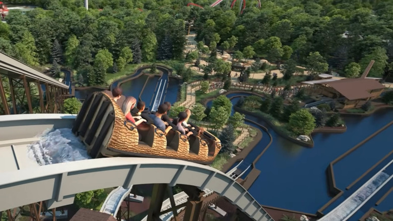 An animated view of the drop on Rip Roarin' Falls at Carowinds