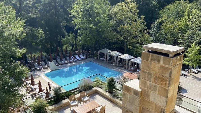 Umstead Hotel pool area with loungers