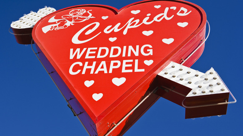 Red heart sign of a wedding chapel