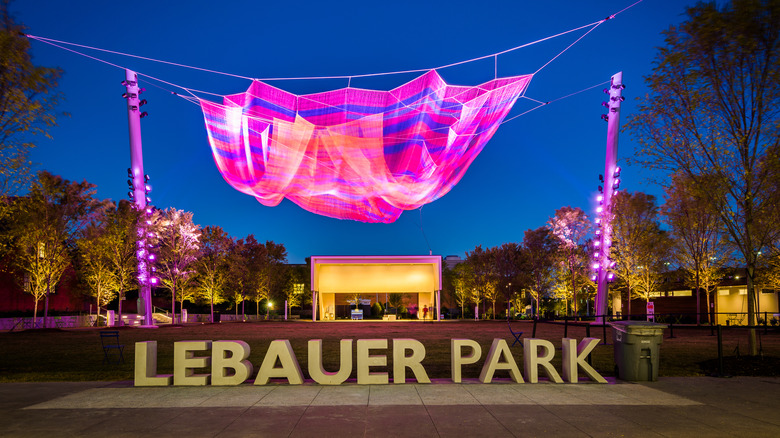Sign and art installation at Lebauer Park