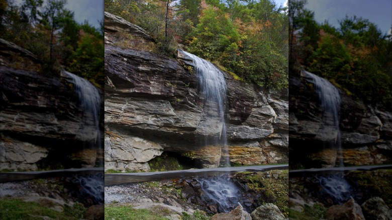 A view of Bridal Veil Falls, North Carolina, landscape in the fall