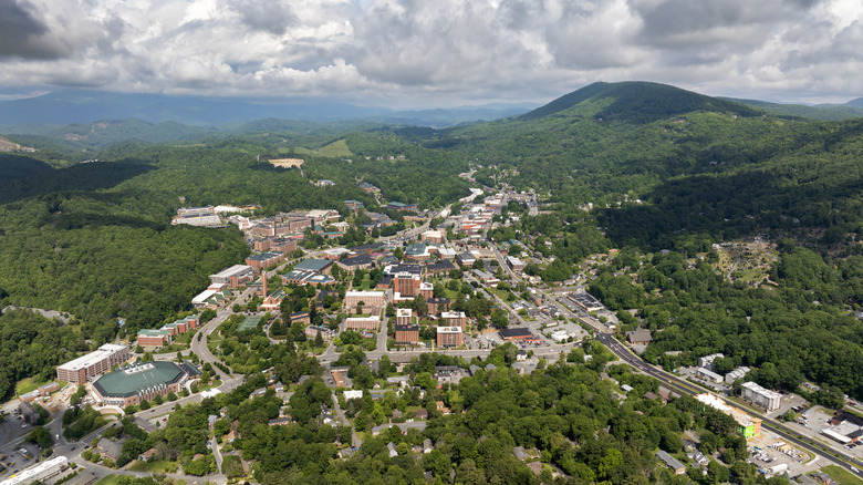 Aerial view of downtown Boone, North Carolina