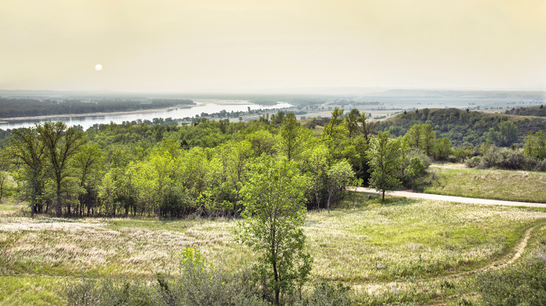 Sunset over the Missouri River at Fort Abraham Lincoln State Park in North Dakota
