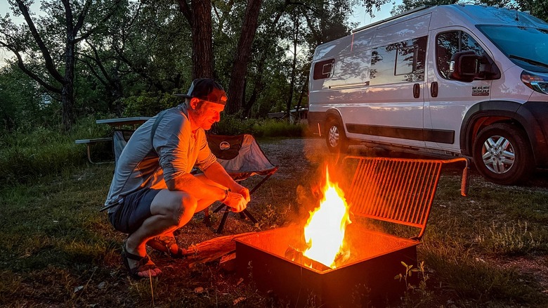 Man camping at Lake Metigoshe State Park