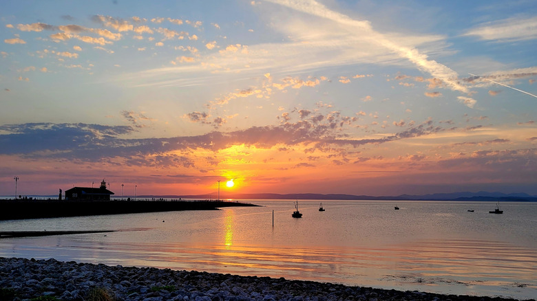 Sunset over the Stone Jetty in Morecambe, England