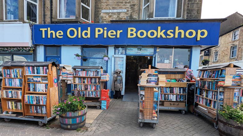 Shelves of books outside The Old Pier Bookshop in Morecambe, England