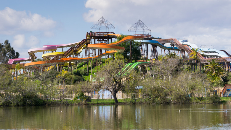 Waterslides on the shoreline of Cunningham Lake