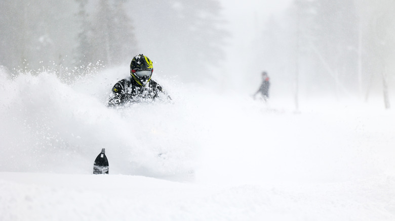 Snowmobilers in Upper Michigan snow