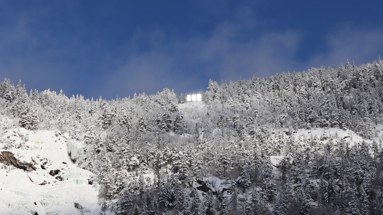 Sun mirrors on the snowy mountain in Rjukan, Norway