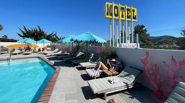 Pool and sign at Skyview Los Alamos