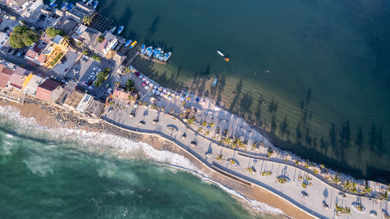 aerial view of the malecon panoramico in Barra de Navidad